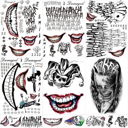 JEEFONNA Halloween temporary tattoos 22 sheets with various Joker designs