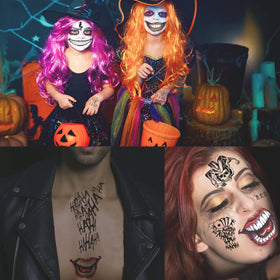 JEEFONNA temporary tattoos in a festive Halloween setting