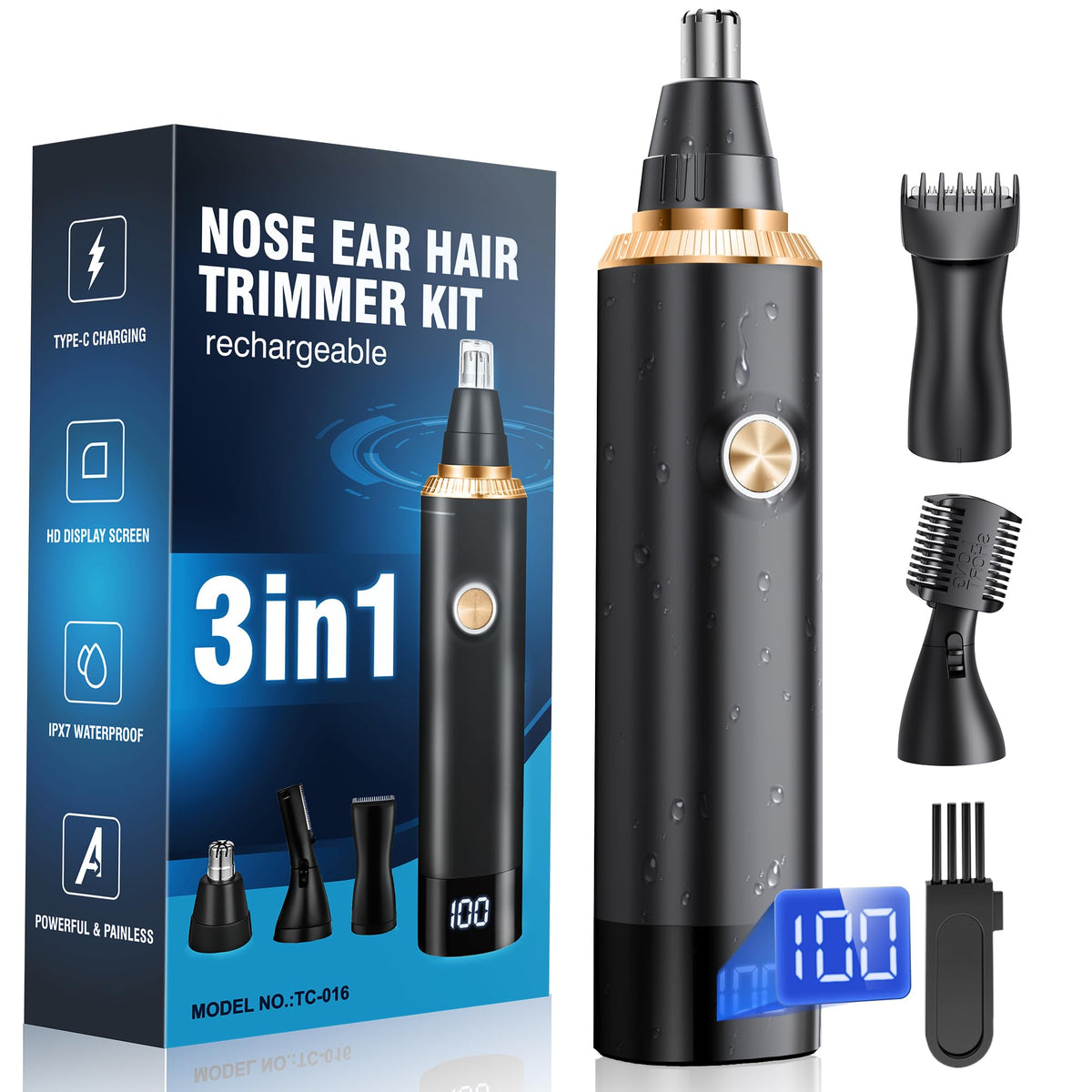 JEETIF Nose Hair Trimmer front view with gold finish