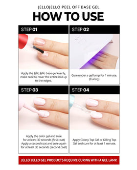 JelloJello Peel-Off Base Coat Gel and Remover set on a vanity