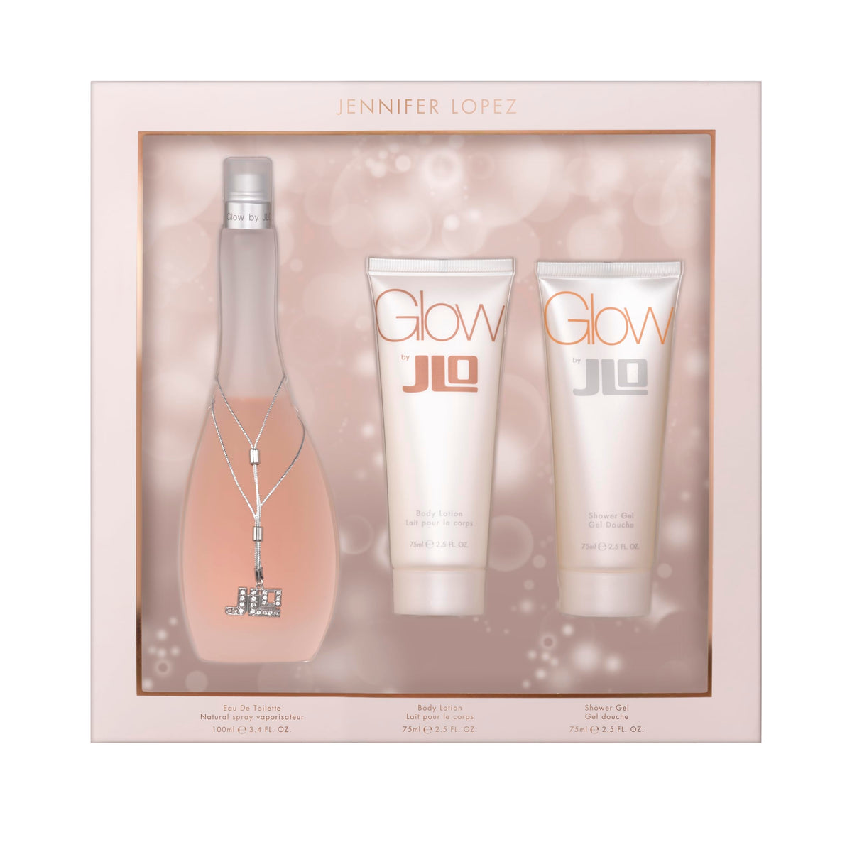 Jennifer Lopez Glow 3 Piece Gift Set including Eau De Toilette 100ml, Shower Gel 75ml, and Body Lotion 75ml