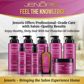 Jenoris Pistachio Oil Hair Serum in a bathroom setting