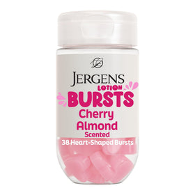 Jergens Cherry Almond Lotion Bursts pink heart-shaped packaging front view