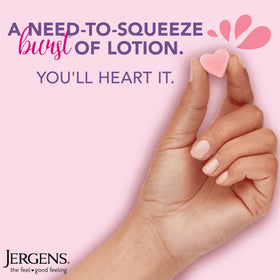 Jergens Cherry Almond Lotion Bursts squishy hydration heart shape close-up