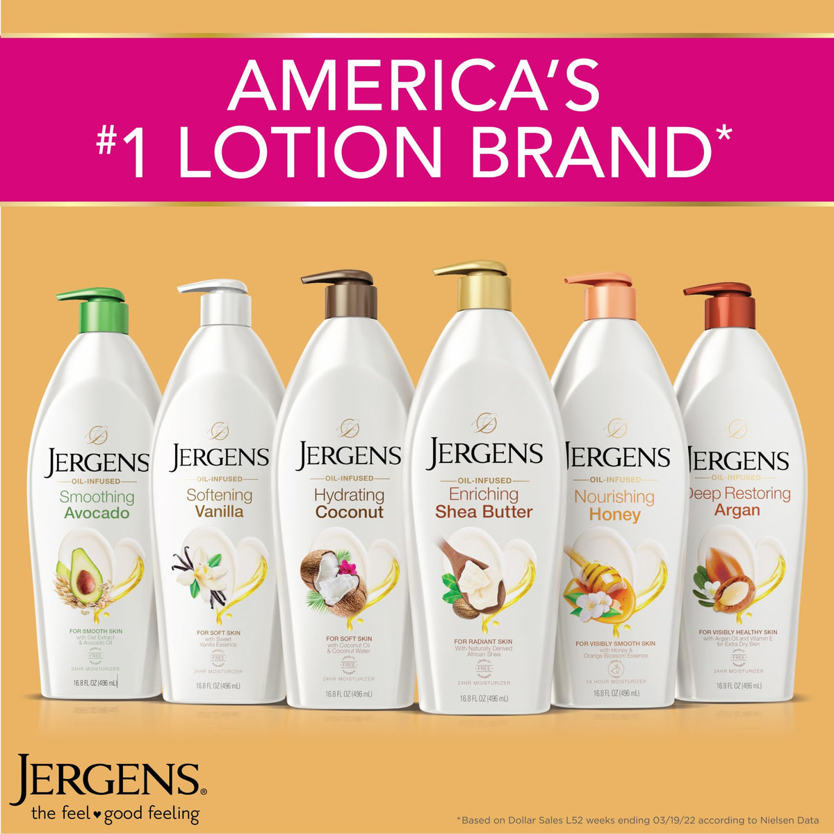 Jergens Hydrating Coconut Body Lotion on a bathroom shelf
