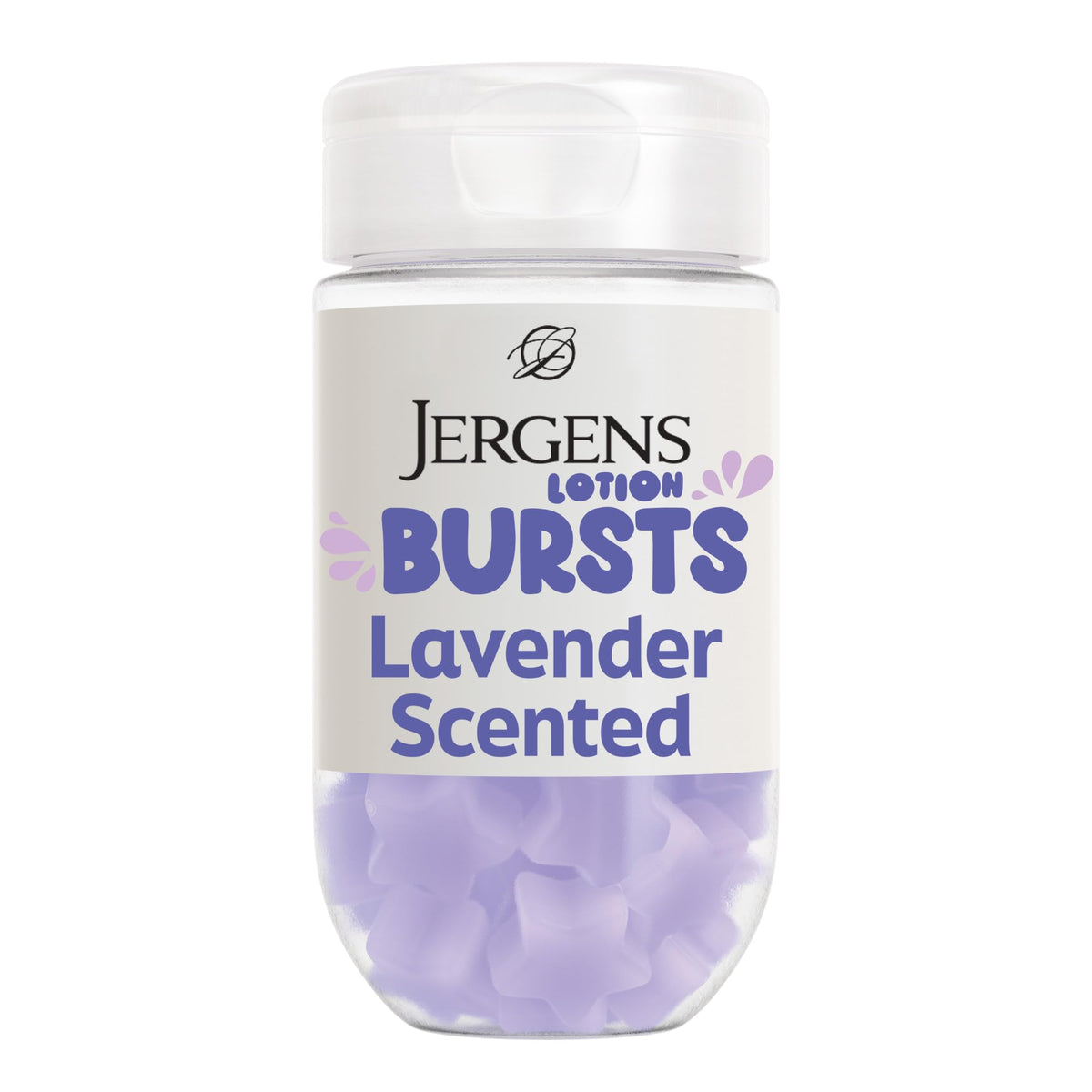 Jergens Lavender Lotion Bursts star-shaped packaging front view