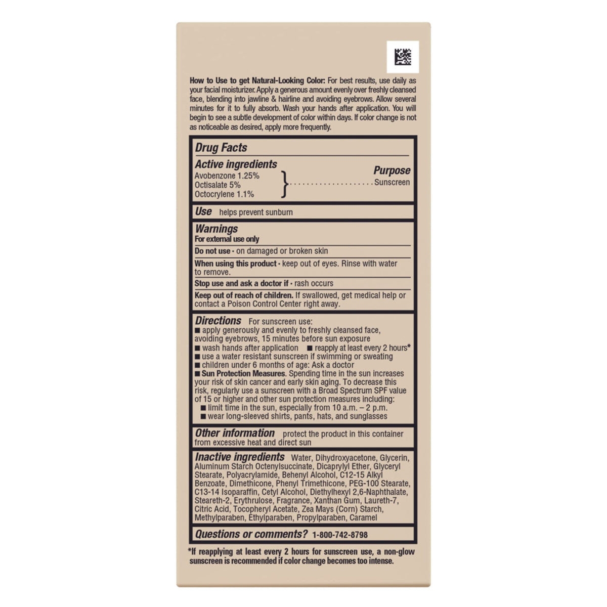 Jergens Natural Glow Face Tanner Lotion SPF 20, Fair/Medium ingredients list