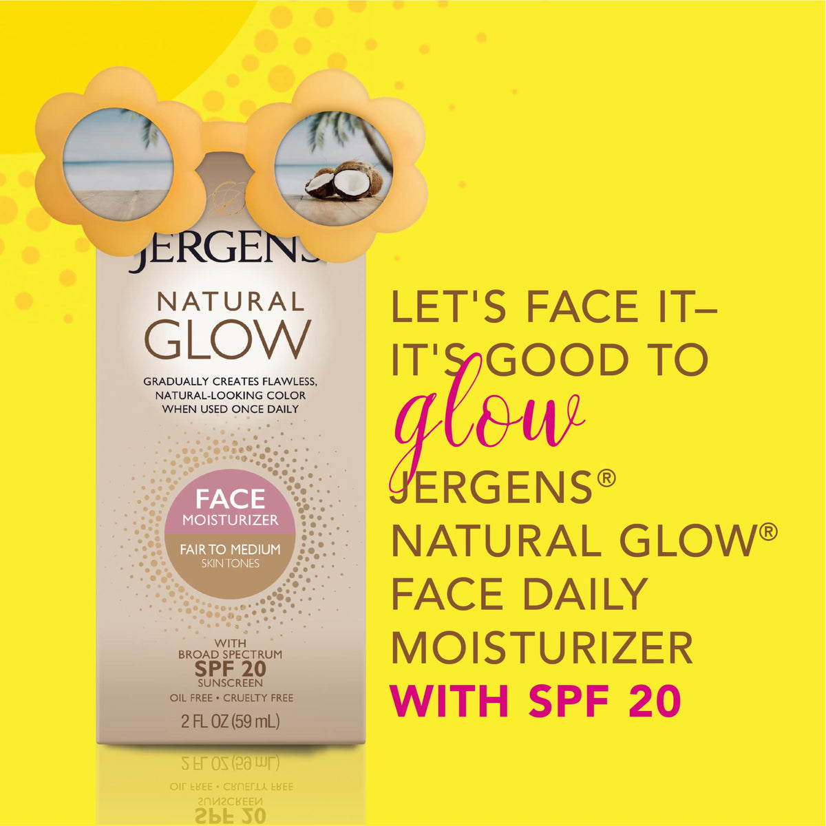 Jergens Natural Glow Face Tanner Lotion SPF 20, Fair/Medium texture on skin