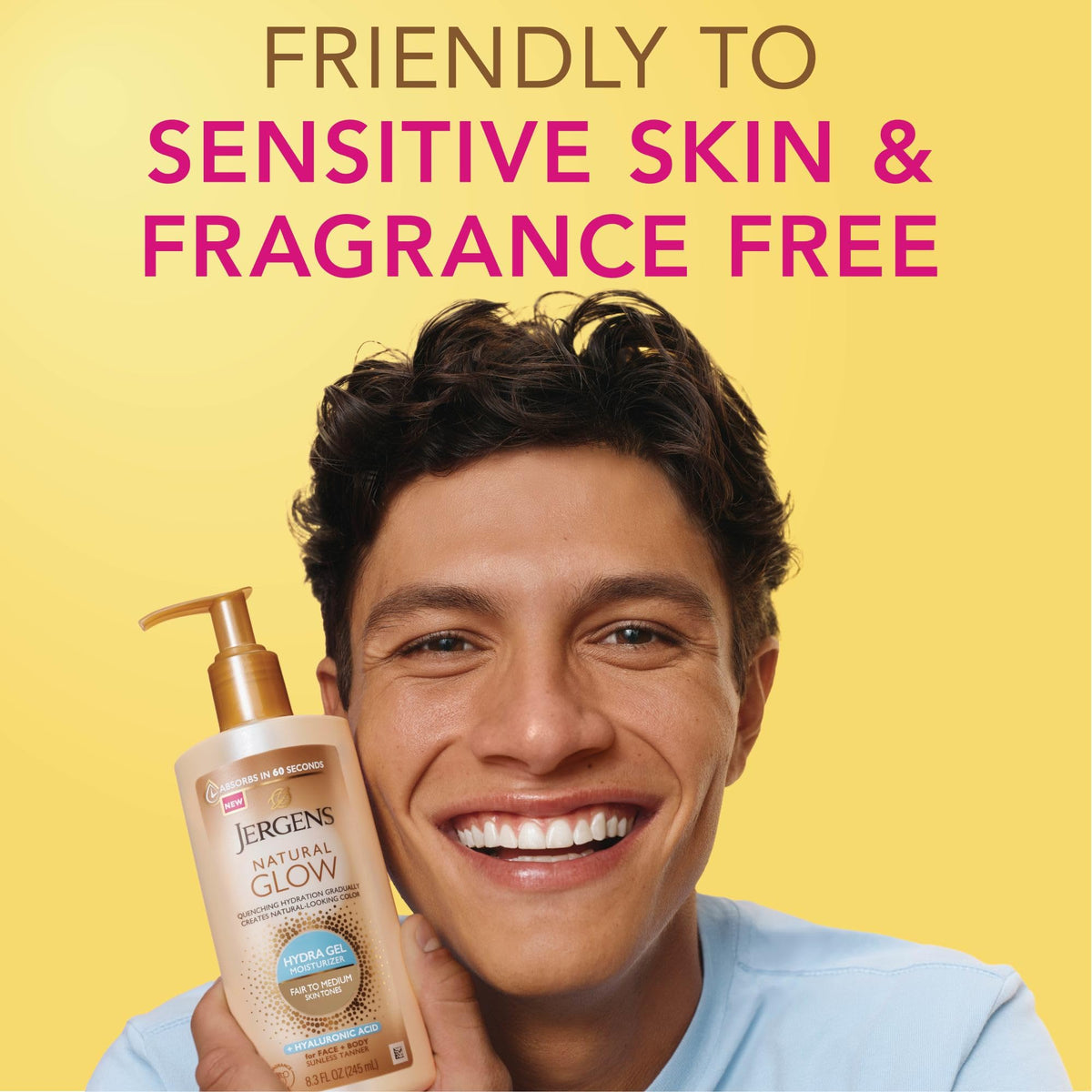 Jergens Natural Glow Hydra Gel Self Tanner in a bathroom setting