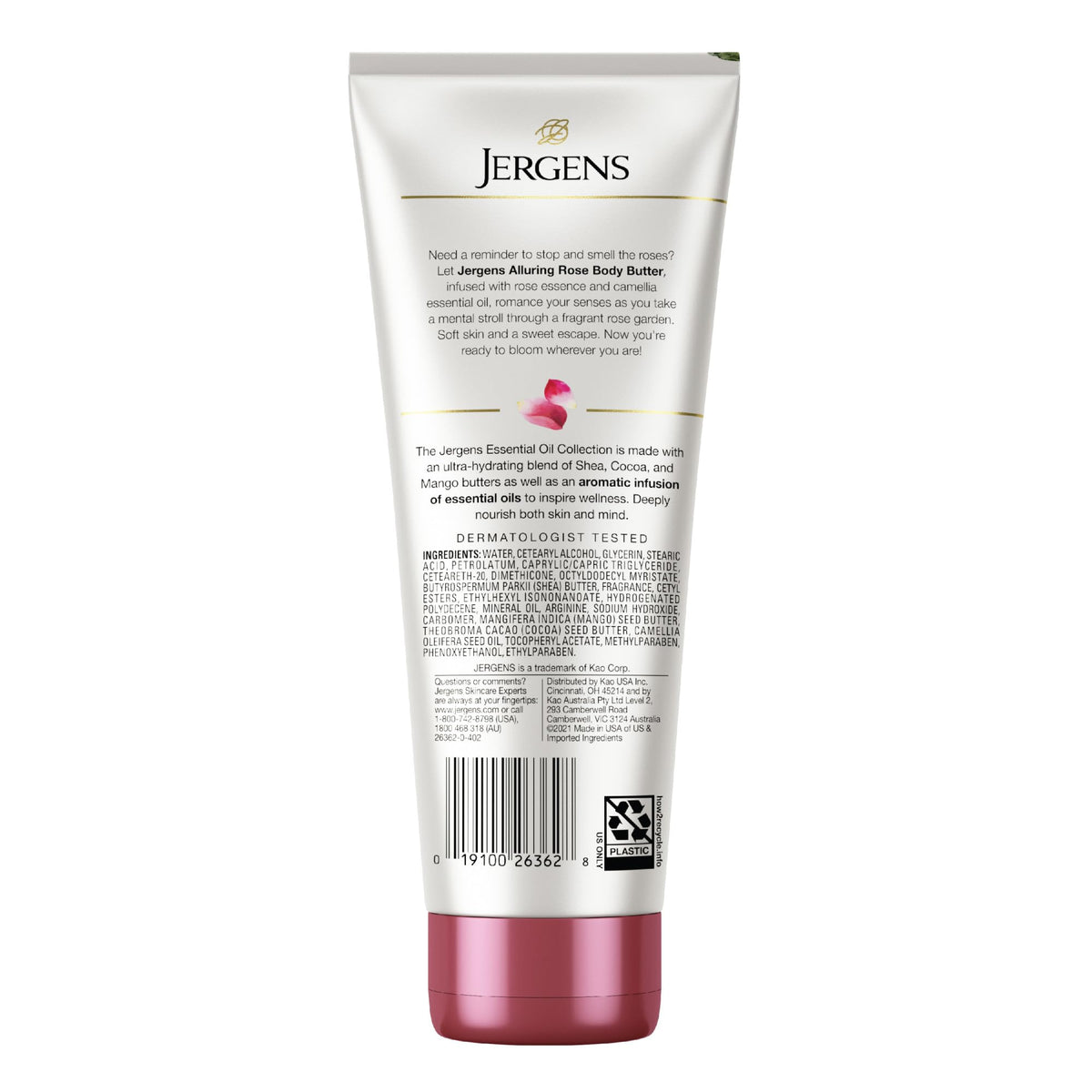 Jergens Rose Body Butter with ingredients display