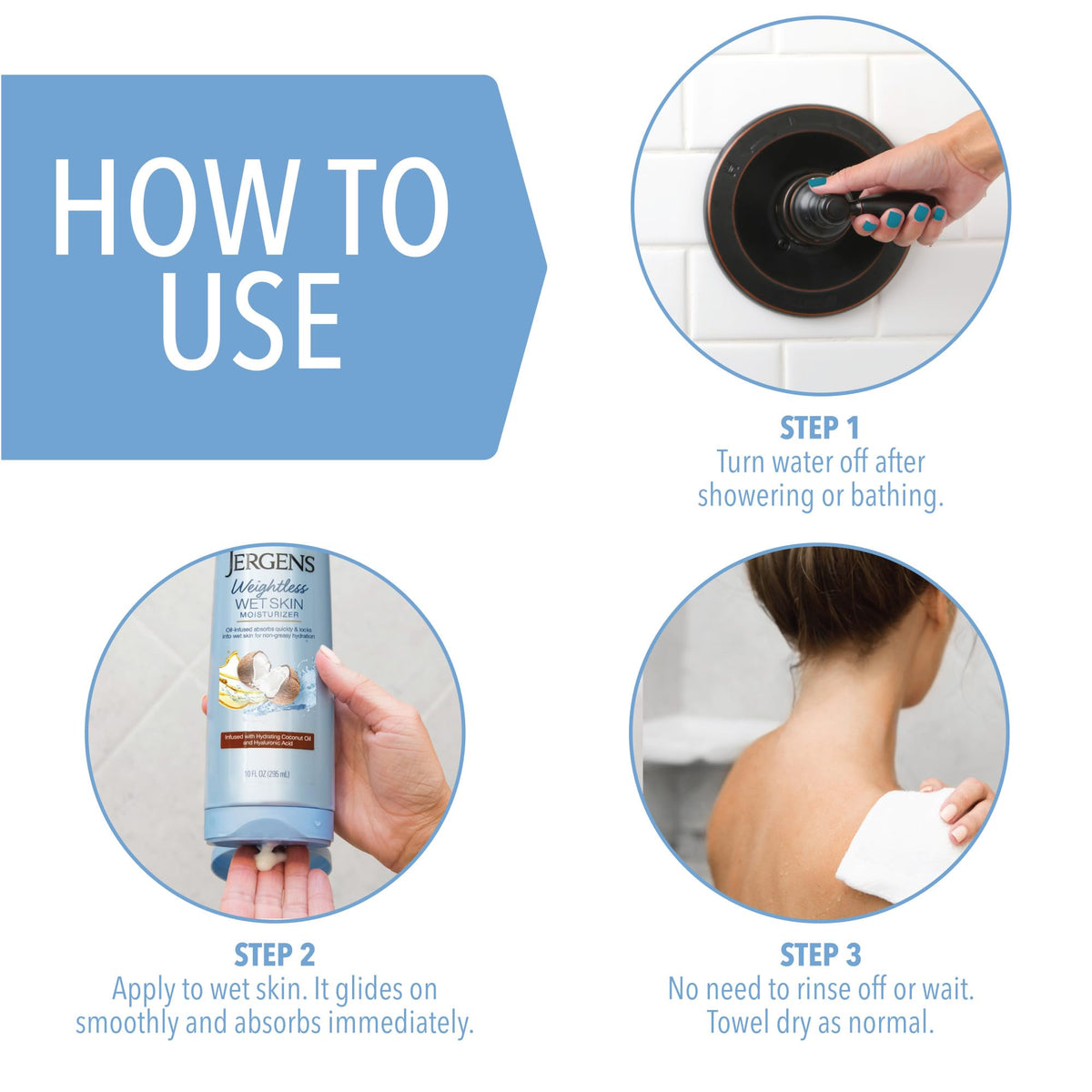 Jergens Wet Skin Body Lotion 10 Ounce in a shower setting