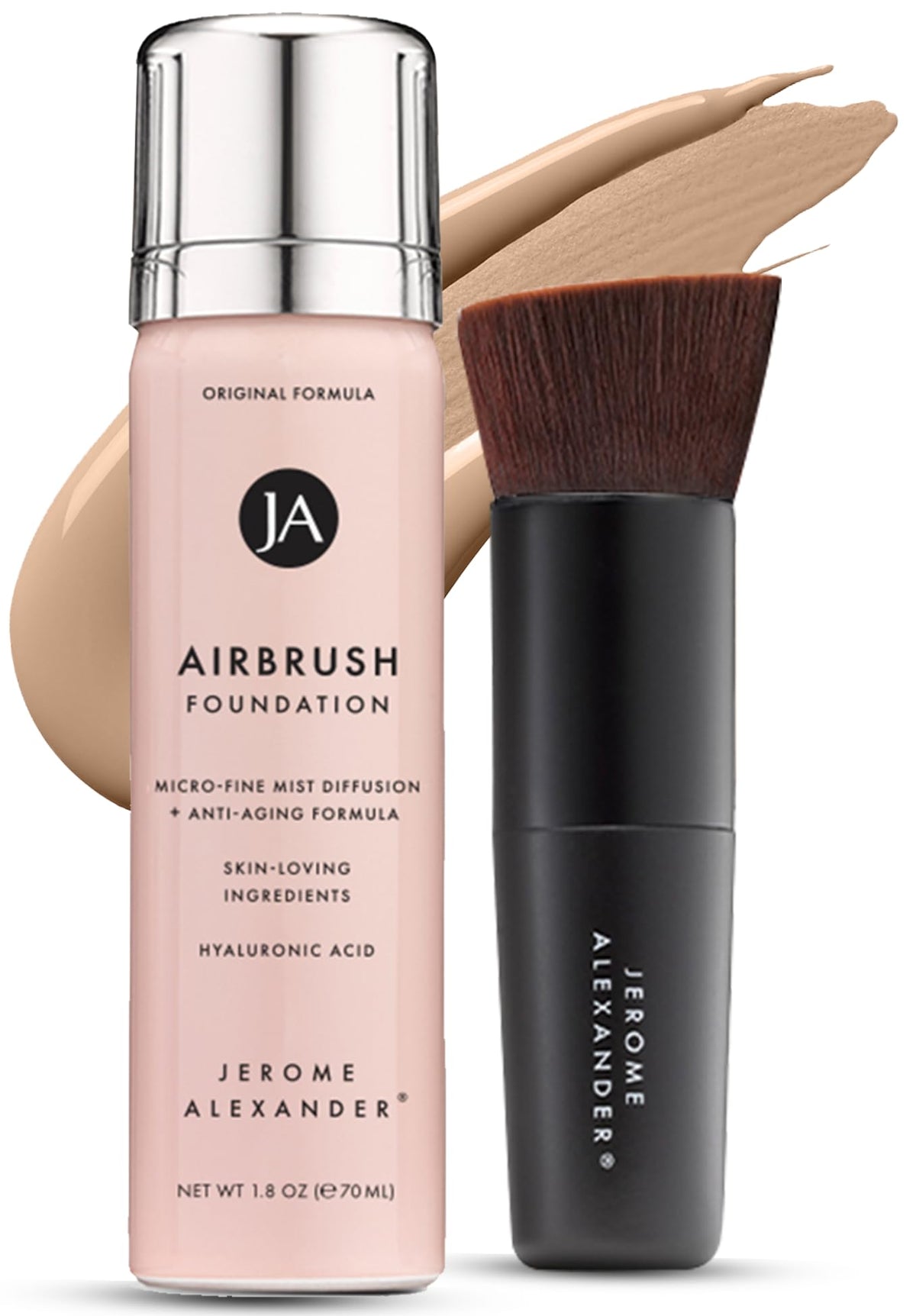 Jerome Alexander Magic Minerals Airbrush Foundation front view with kabuki brush