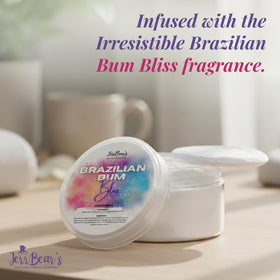 JerrBear’s Brazilian Bum Bliss Dusting Powder 4oz jar top view