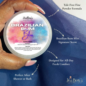 JerrBear’s Brazilian Bum Bliss Dusting Powder 4oz jar with powder applicator