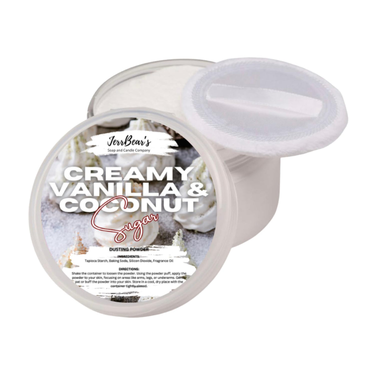 JerrBear’s Creamy Vanilla & Coconut Body Dusting Powder front view