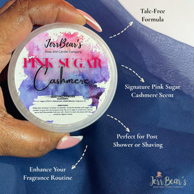 JerrBear’s Pink Sugar Cashmere Dusting Powder in a lifestyle setting