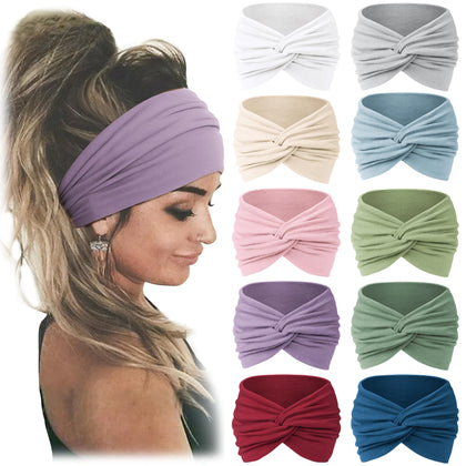 Jesries 10 PCS Extra Wide Turban Headbands assorted colours front view