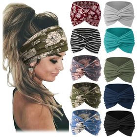 Jesries 10 PCS Extra Wide Turban Headbands assorted colours front view
