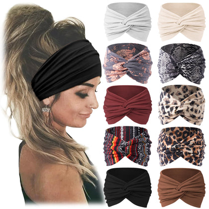 Jesries 10 PCS Extra Wide Turban Headbands in assorted colours