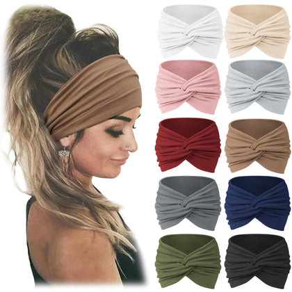 Jesries 10 PCS Extra Wide Turban Headbands in assorted colours