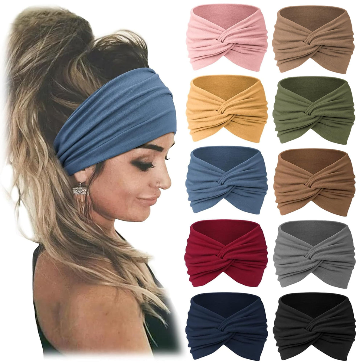 Jesries Extra Wide Turban Headbands in various colours front view