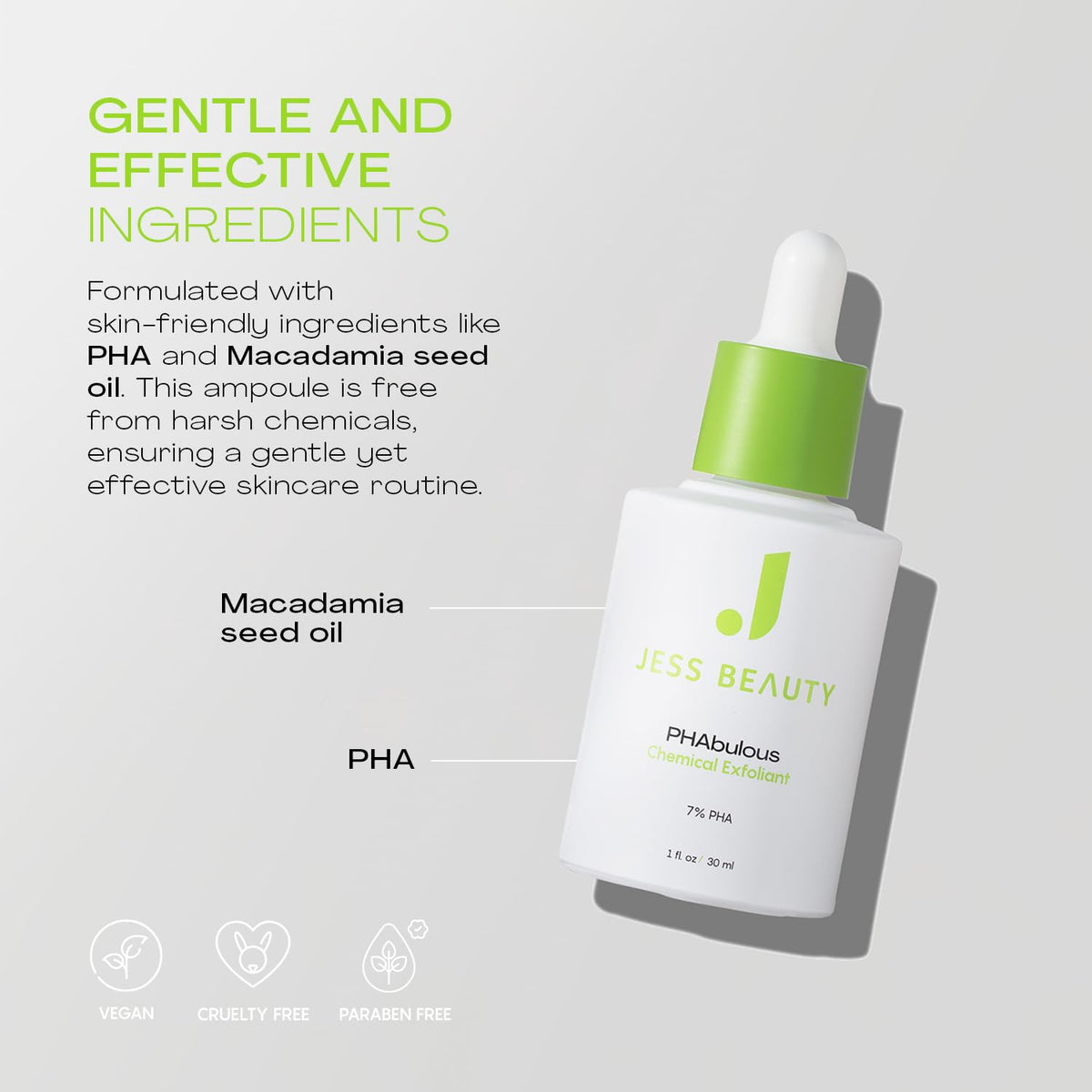 JESS BEAUTY PHAbulous Exfoliating Serum with ingredients displayed