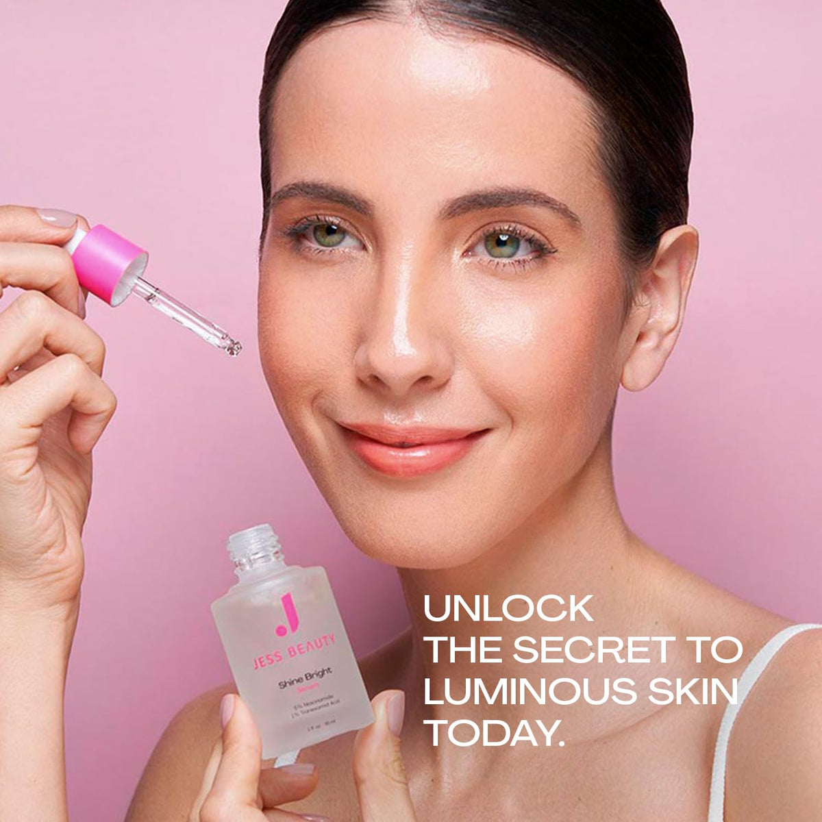 JESS BEAUTY Shine Bright Serum with skincare routine products