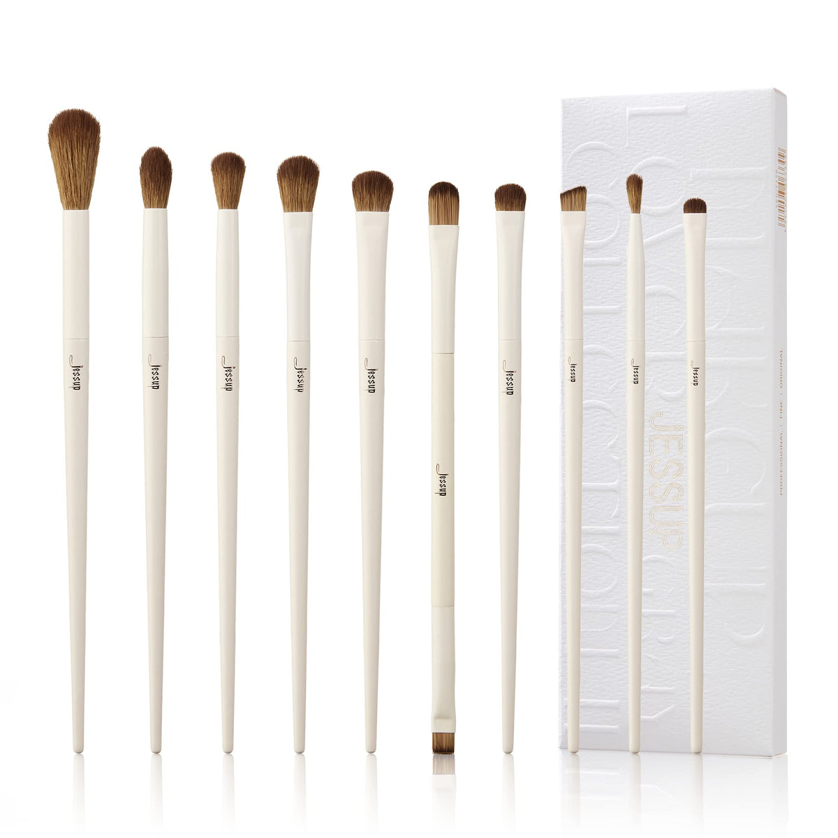Jessup 10Pcs Eye Makeup Brush Set in light grey front view
