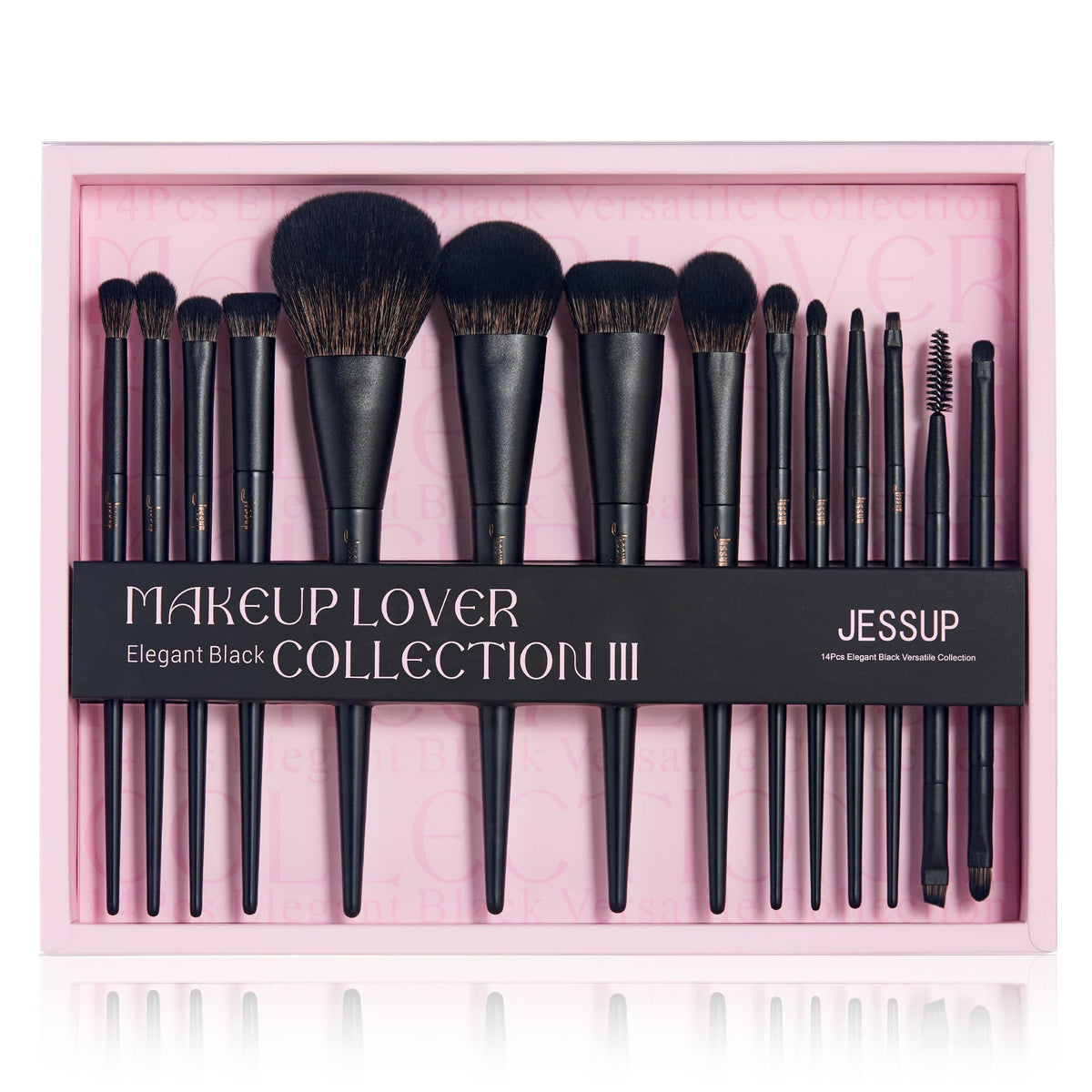 Jessup 14Pcs black makeup brushes set front view