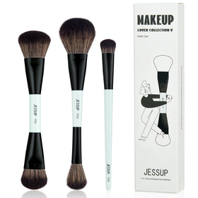 Jessup 3pcs Double Ended Makeup Brushes Set in bright cyan