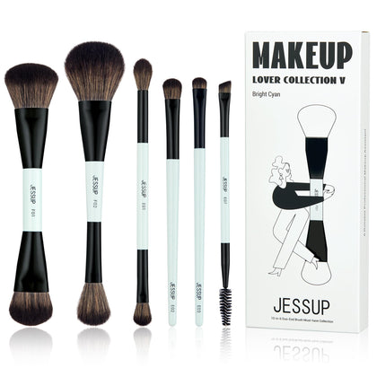 Jessup 6pcs Vegan Makeup Brush Set Bright Cyan front view