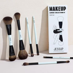 Jessup 6pcs Vegan Makeup Brush Set Bright Cyan with matte black ferrule