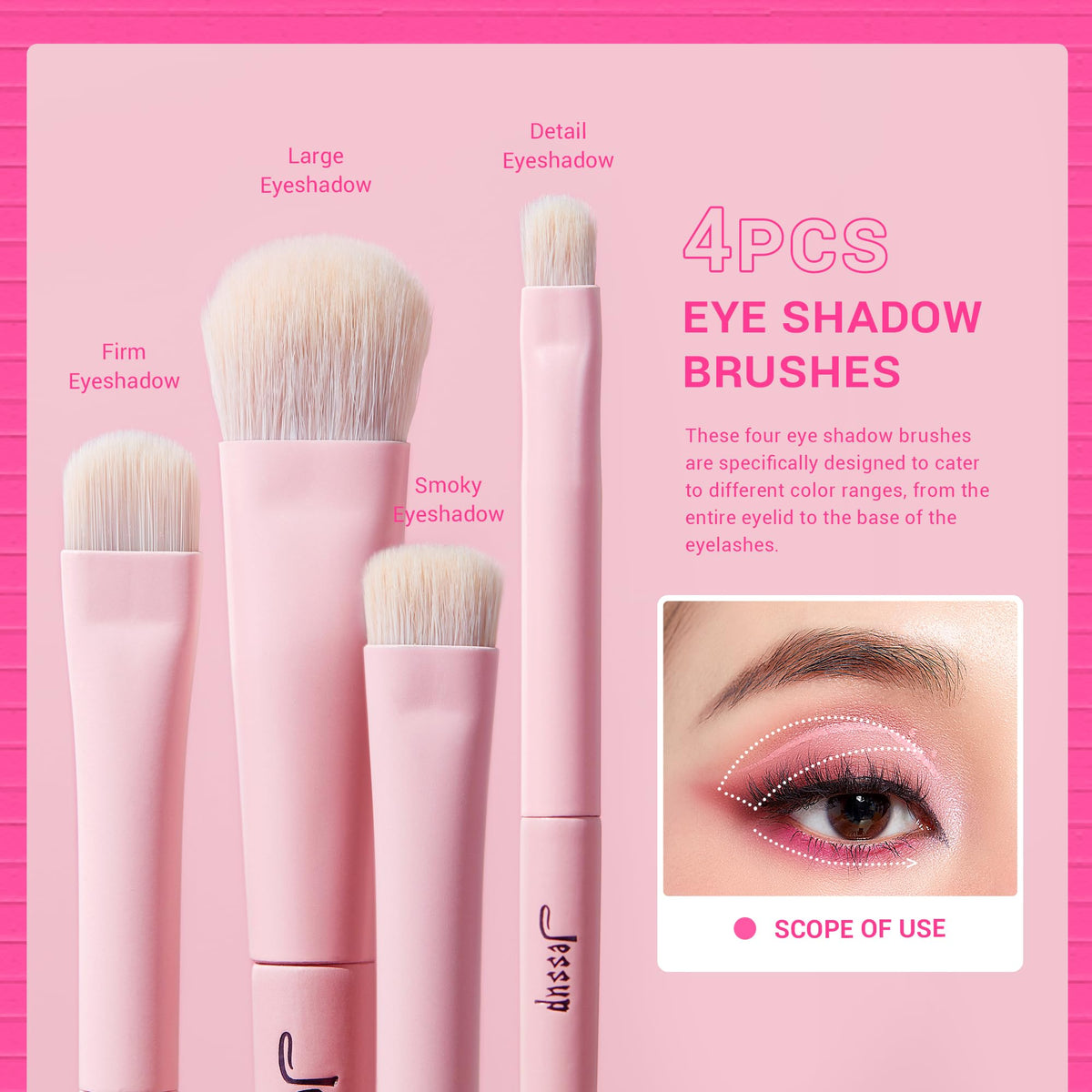Jessup angled eyeliner brush with pink handle