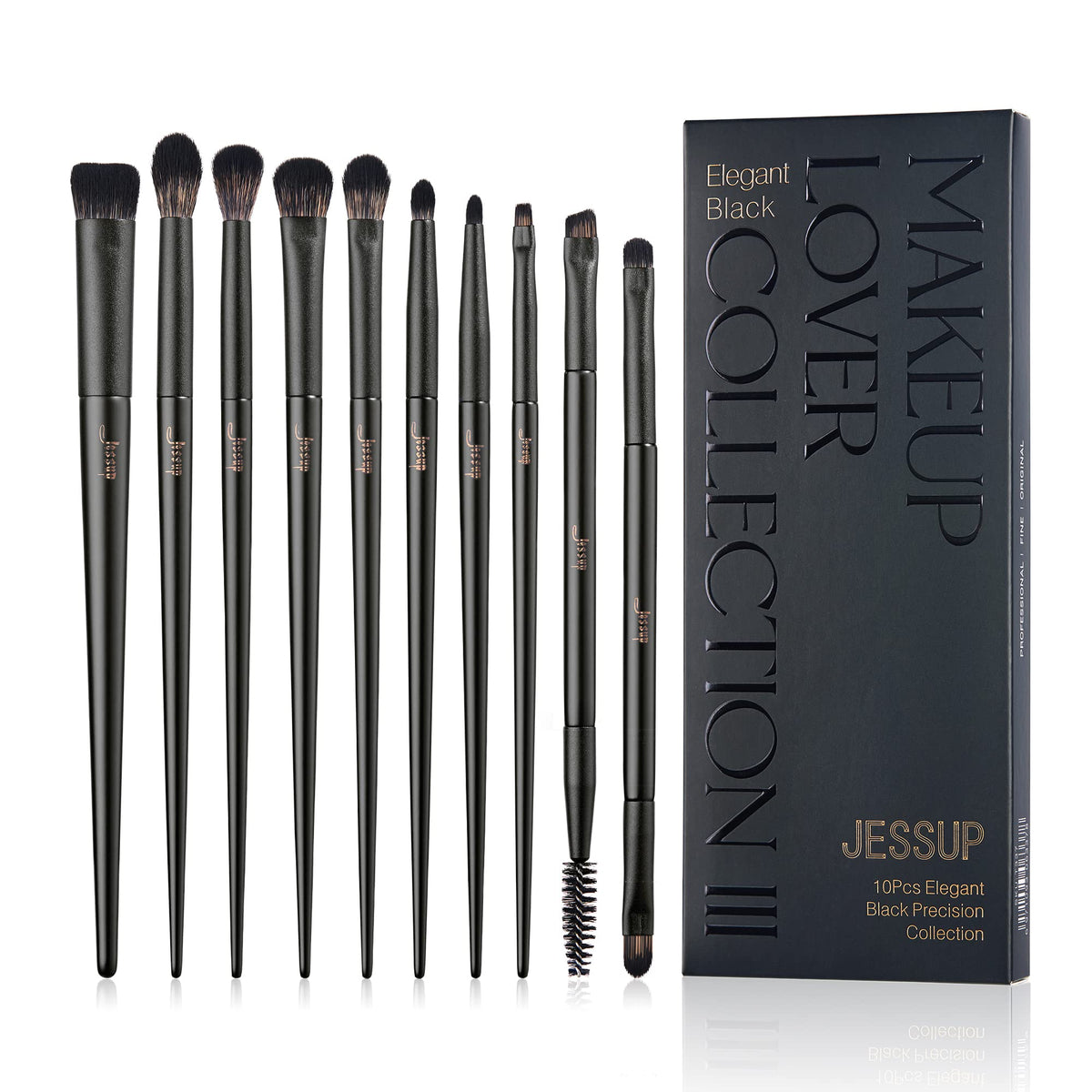 Jessup Eyeshadow Brush Set 10Pcs in elegant black packaging