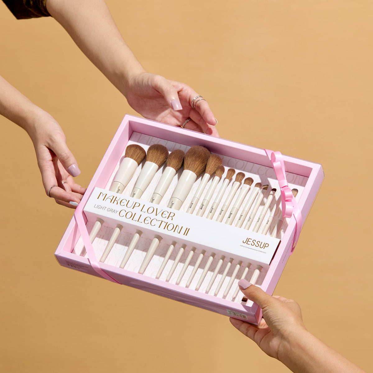 Jessup makeup brushes set with all included tools laid out