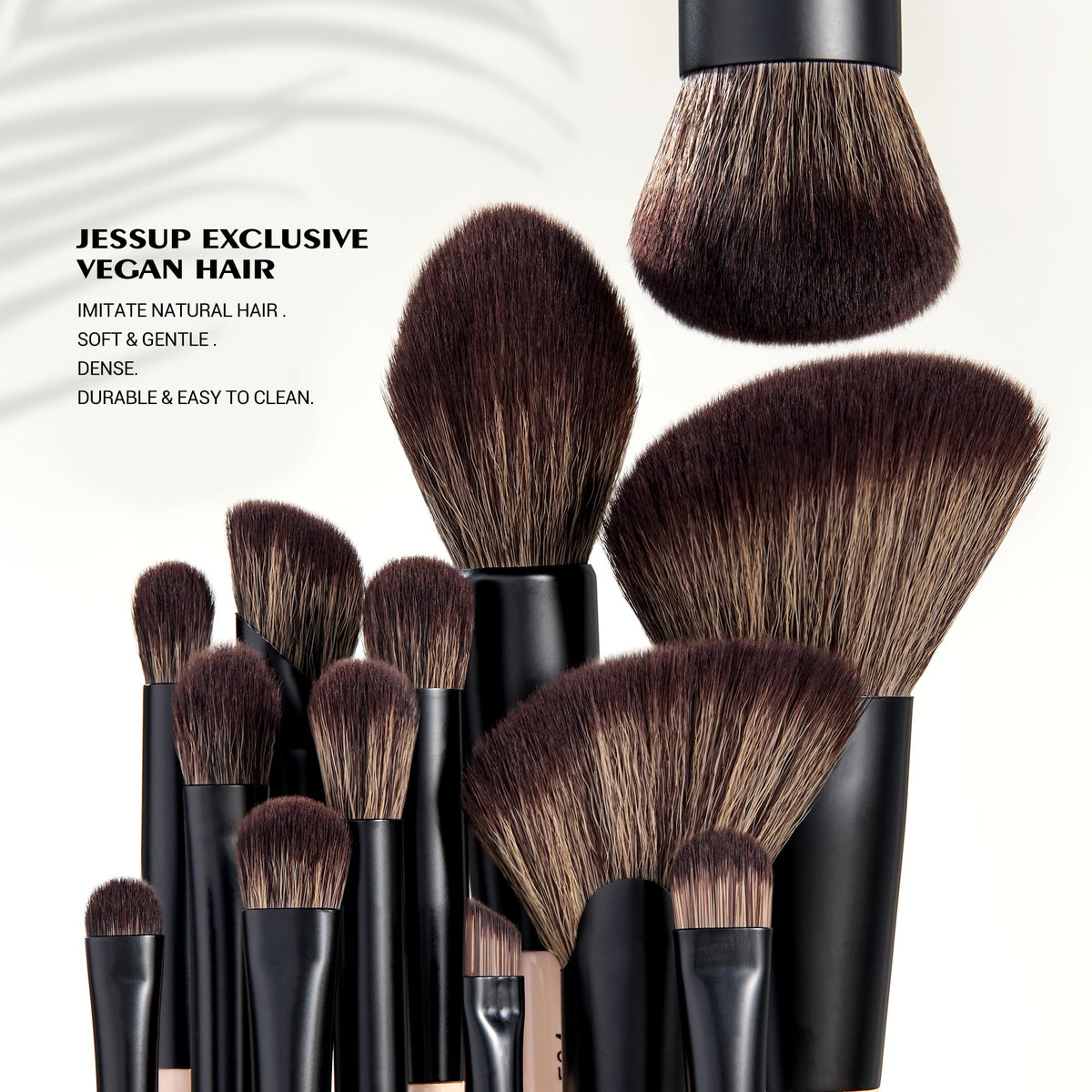 Jessup makeup brushes set with double-ended foundation brush