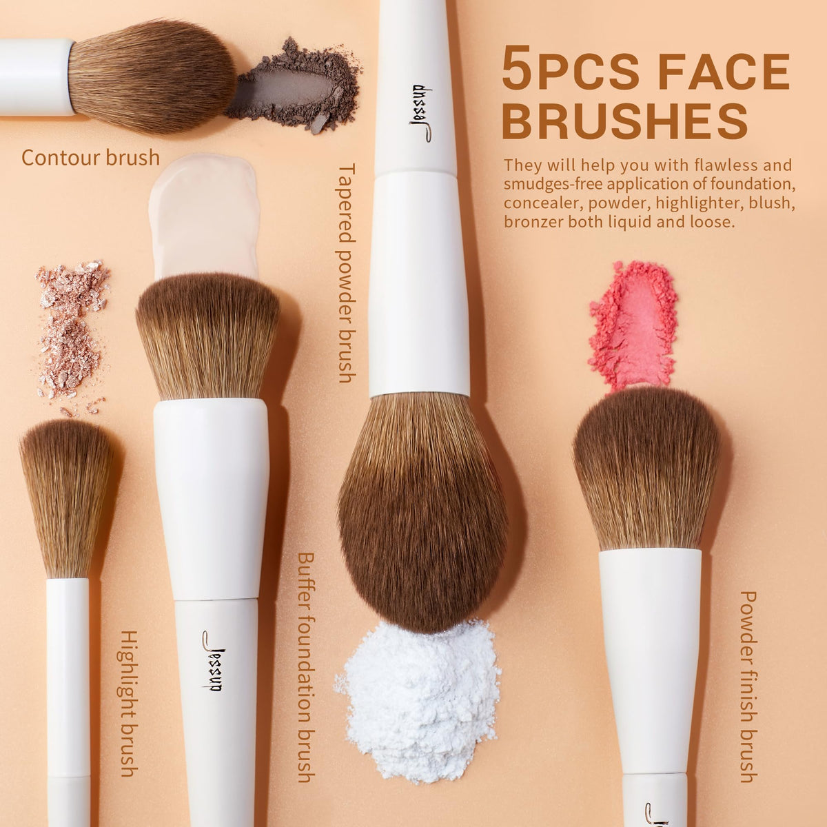 Jessup makeup brushes showing various brush types