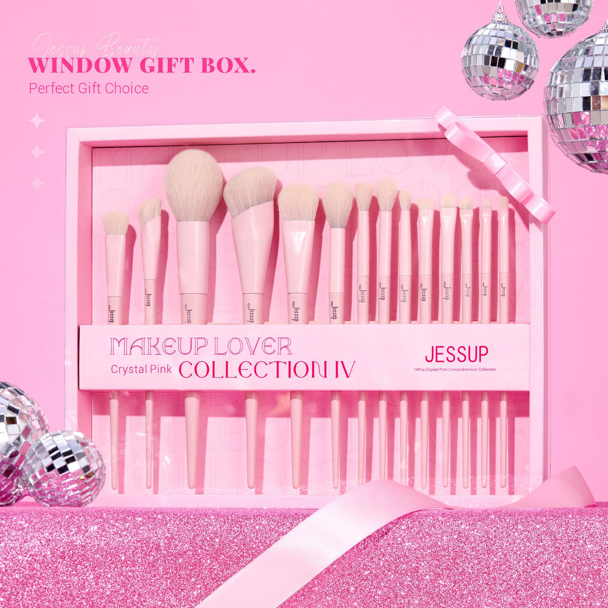 Jessup Pink Makeup Brushes Set 14Pcs in gift box