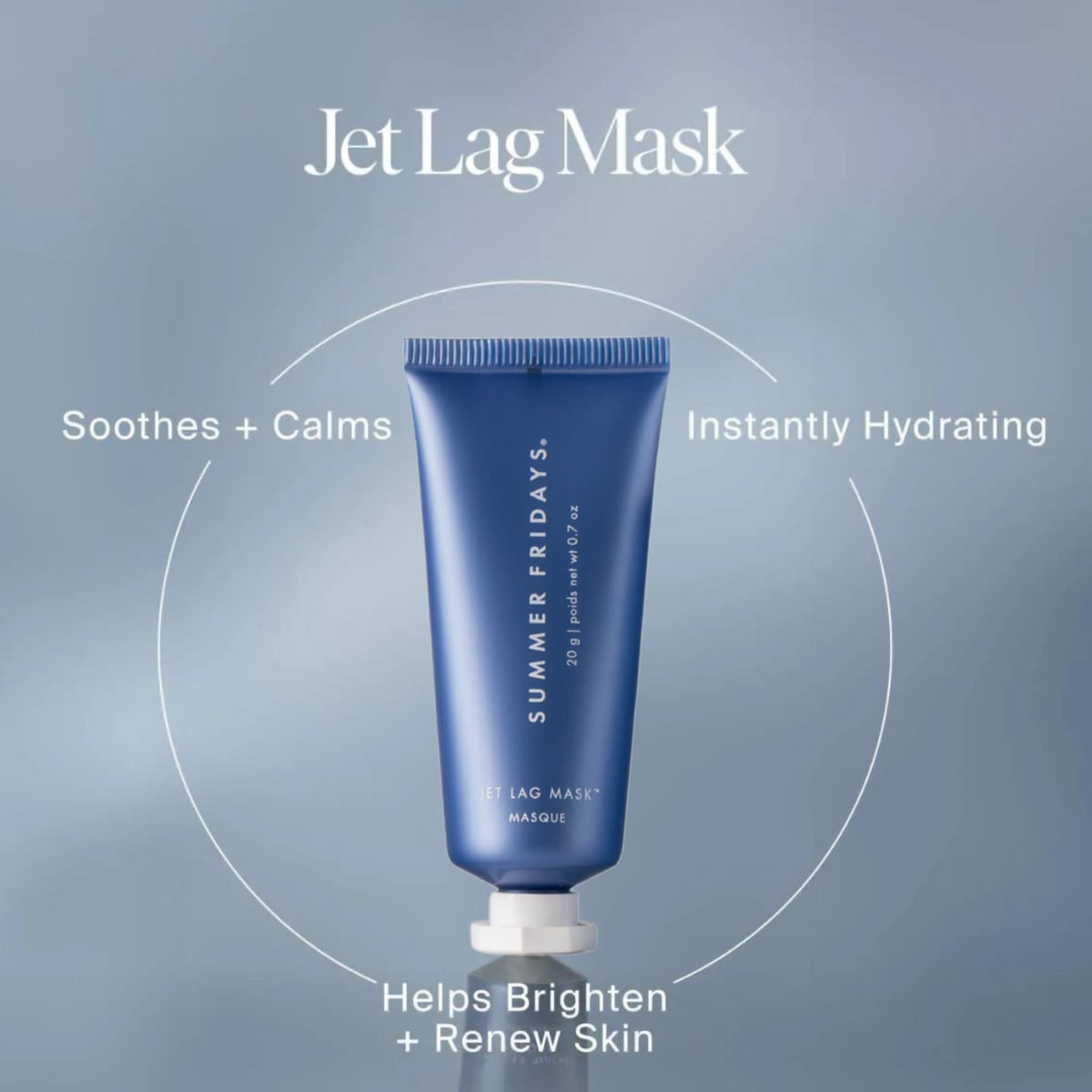 Jet Lag Mask and Moisturiser tube with product visible