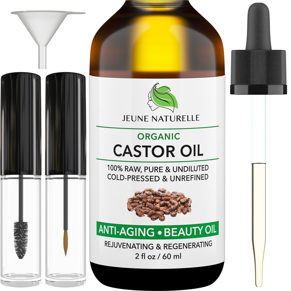 Jeune Naturelle Organic Castor Oil cold pressed glass bottle front view