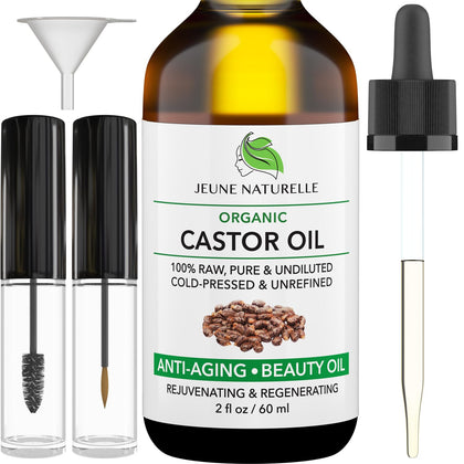 Jeune Naturelle Organic Castor Oil cold pressed glass bottle front view