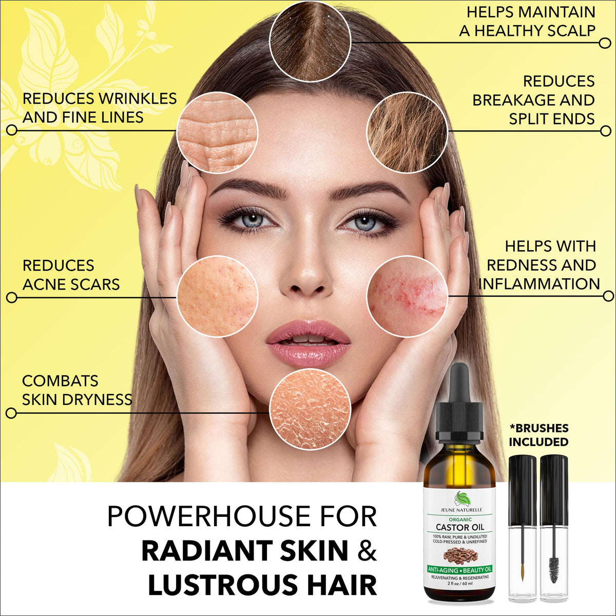 Jeune Naturelle Organic Castor Oil displayed with natural background