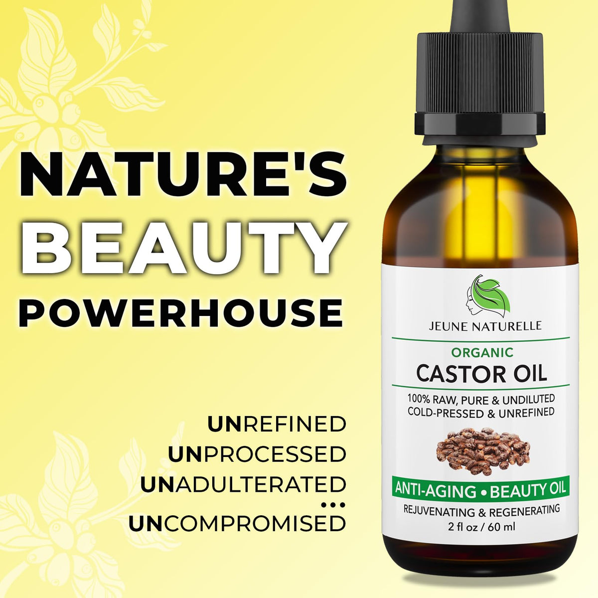 Jeune Naturelle Organic Castor Oil with eyelash brush for application