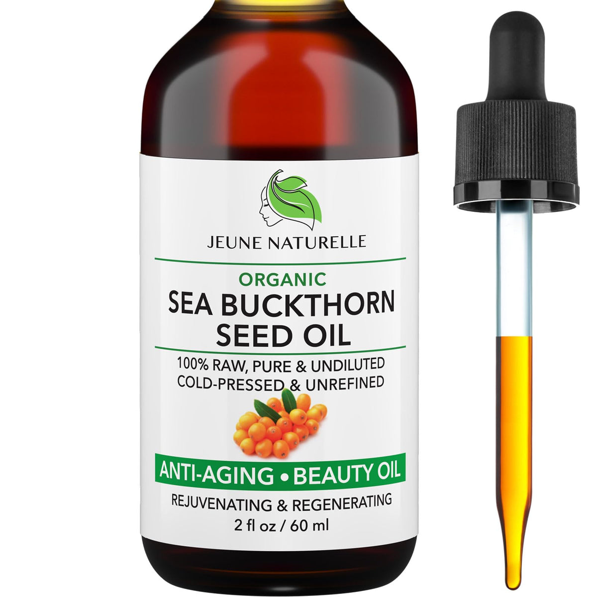 Jeune Naturelle Sea Buckthorn Oil front view with packaging