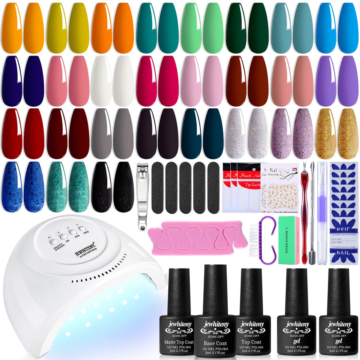 JEWHITENY 27 Colours Nail Polish Kit with UV lamp and tools