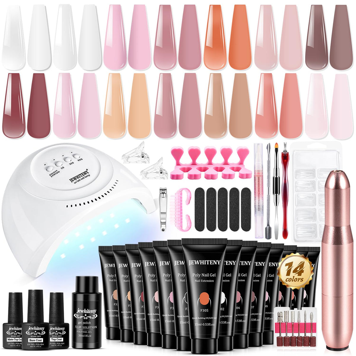 JEWHITENY Poly Gel Nail Extension Kit front view with all components