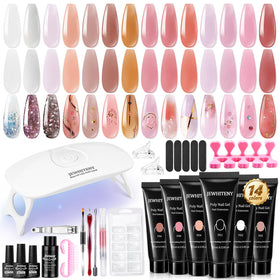 JEWHITENY Poly Nail Gel Kit 14 PCS with mini LED lamp and tools