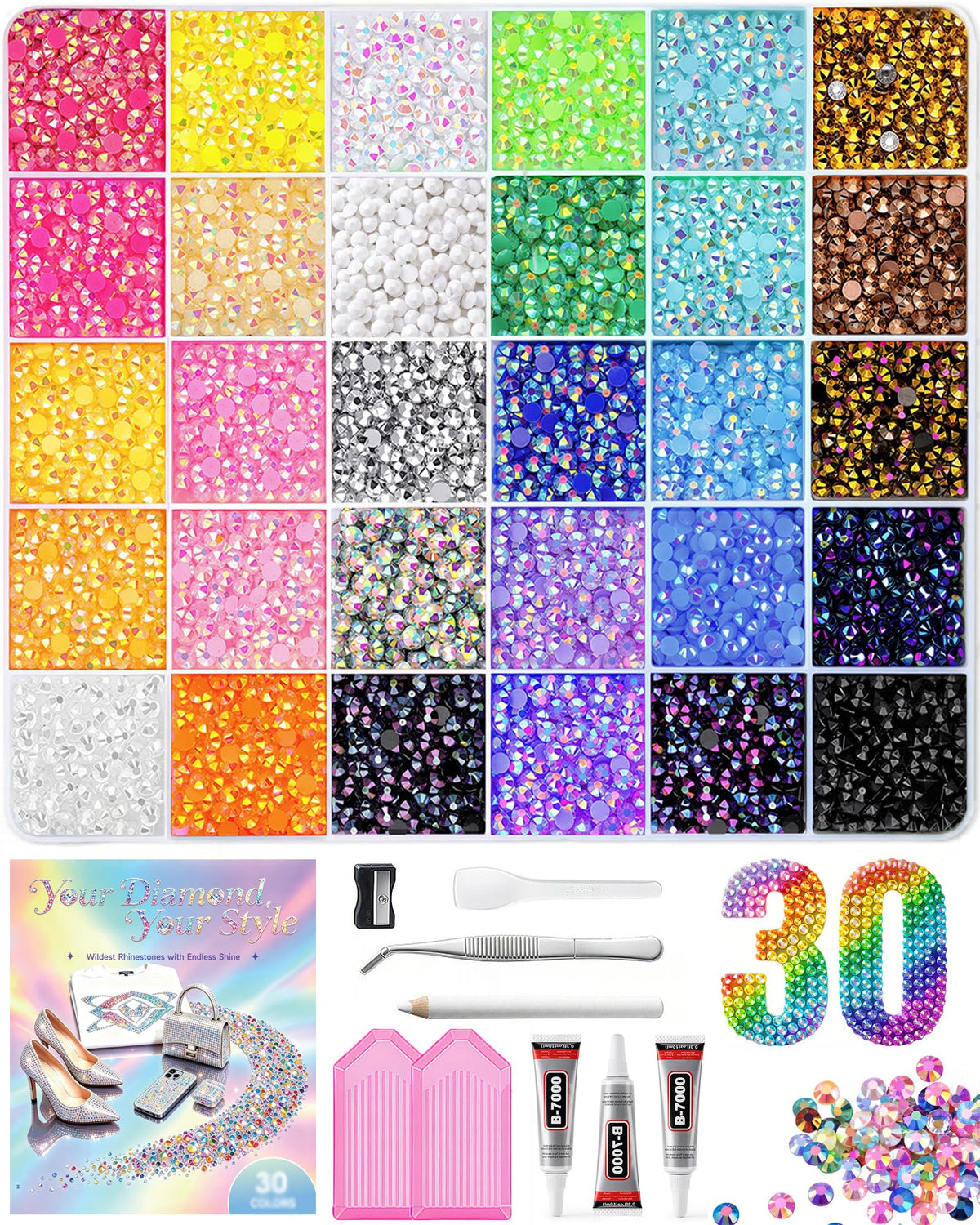 JGLXF 40000Pcs Jelly Rhinestones Bedazzling Kit front view