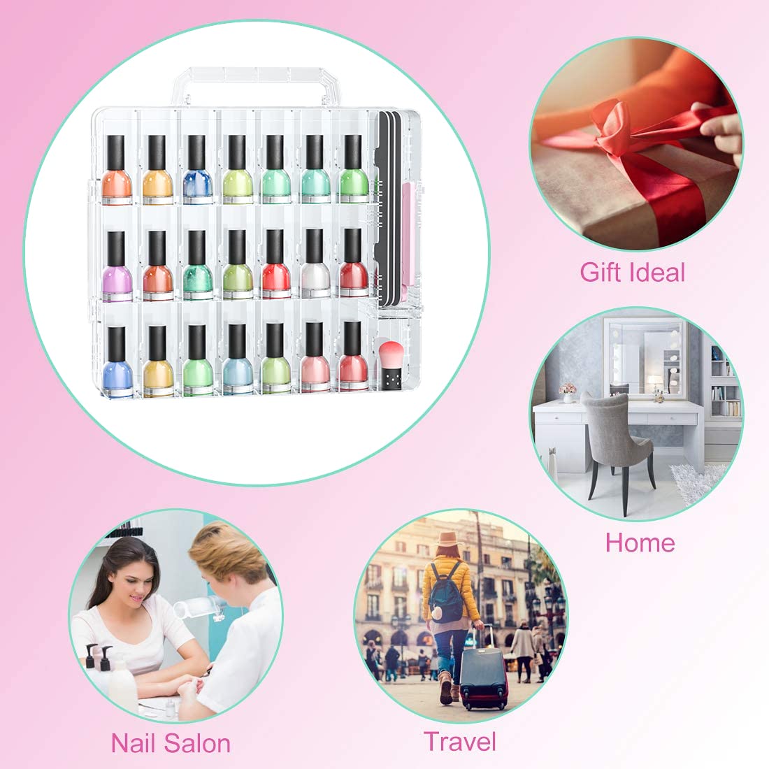 JIASHENG Nail Polish Organizer Case packed with various nail polish brands