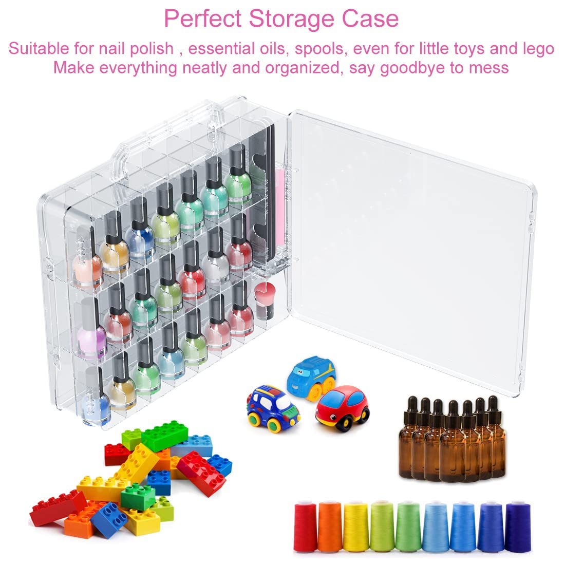 JIASHENG Nail Polish Organizer Case side view showing dual hinged doors